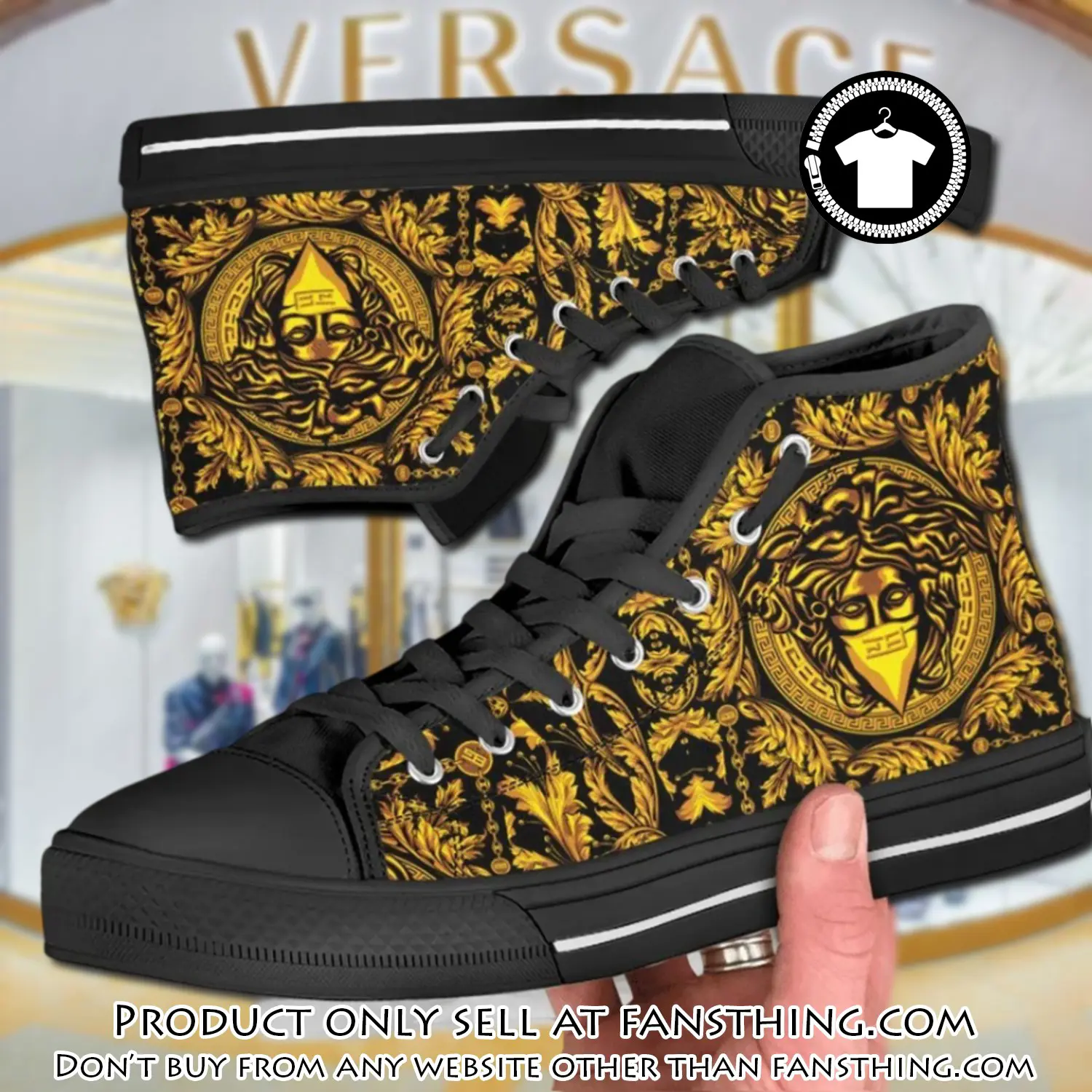 Versace medusa black gold high top canvas shoes luxury brand gifts for men women fst5203831